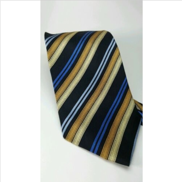 Giorgio Brutini Blue Gold striped 100% Silk tie 4" Wide necktie - Picture 2 of 6